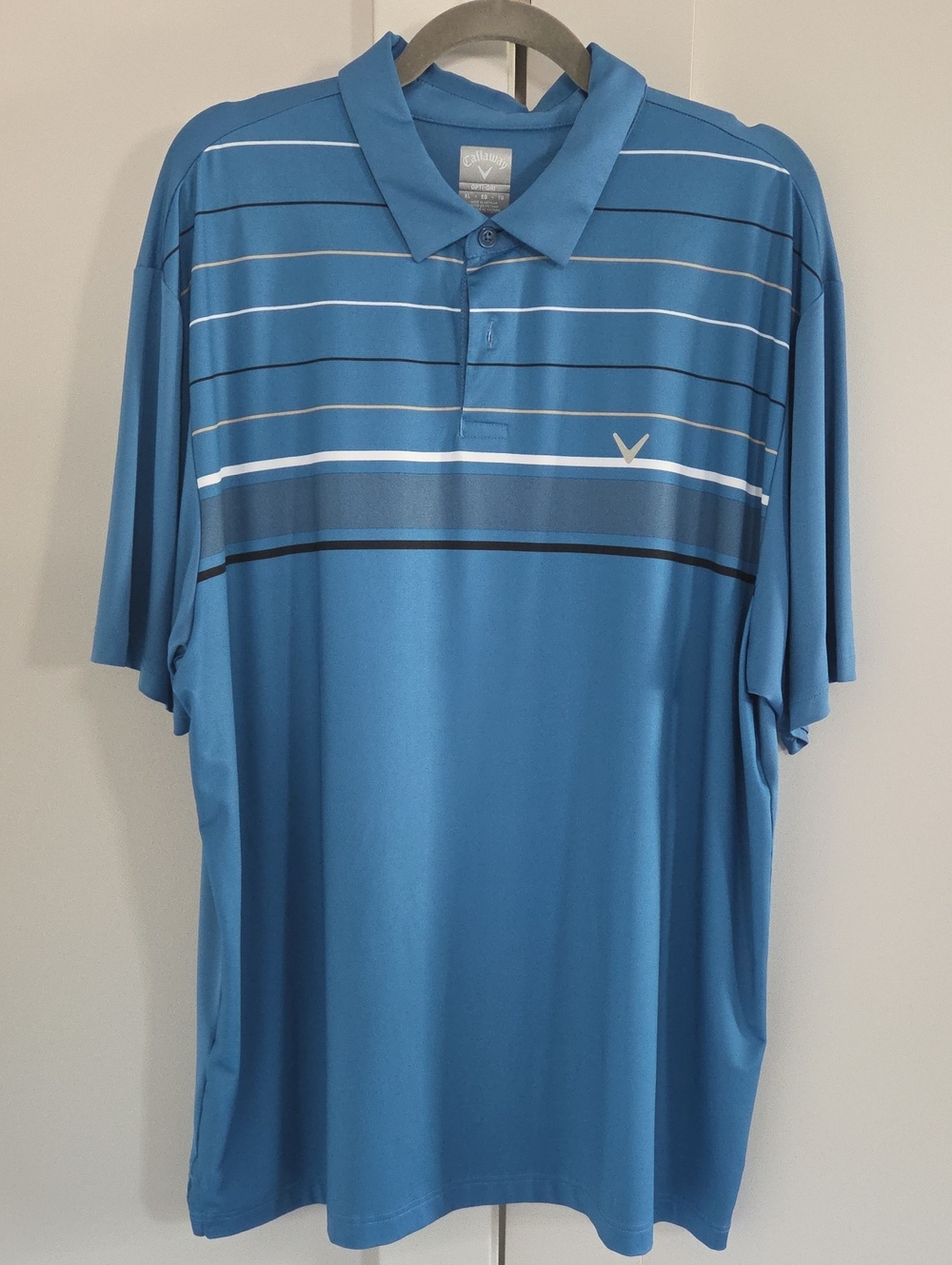 Callaway OPTI DRI Blue Striped Performance Golf Polo